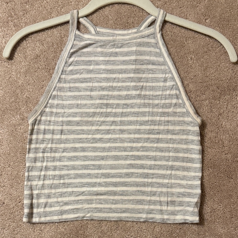 Striped High Neck Crop Top